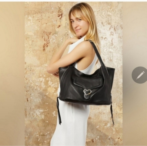 🍂WOW!Rare Aimee Kestenberg Handbag Gray Leathr Shouldr Hobo Bag Purse oil slick - Picture 3 of 10